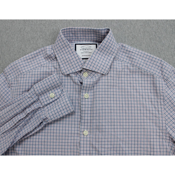 Charles Tyrwhitt Shirt Mens 15 - 33 Check 100% Cotton Extra Slim Fit Button Up - Picture 1 of 7